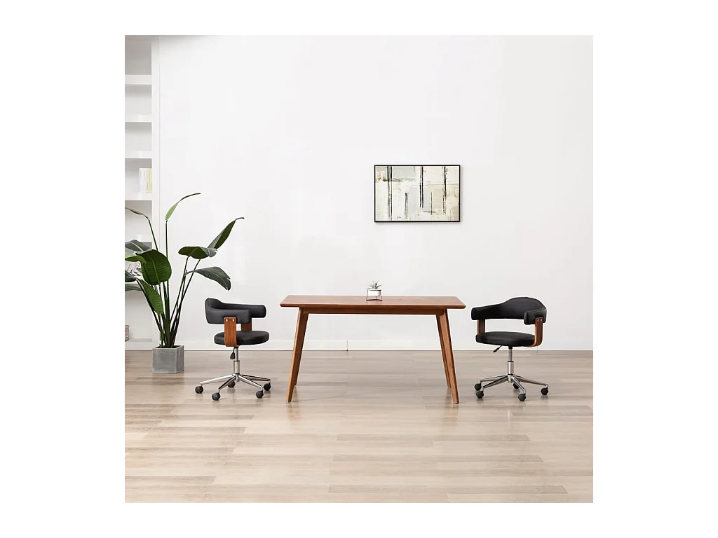 Chaise pivotante à manger Noir Bois courbé et similicuir