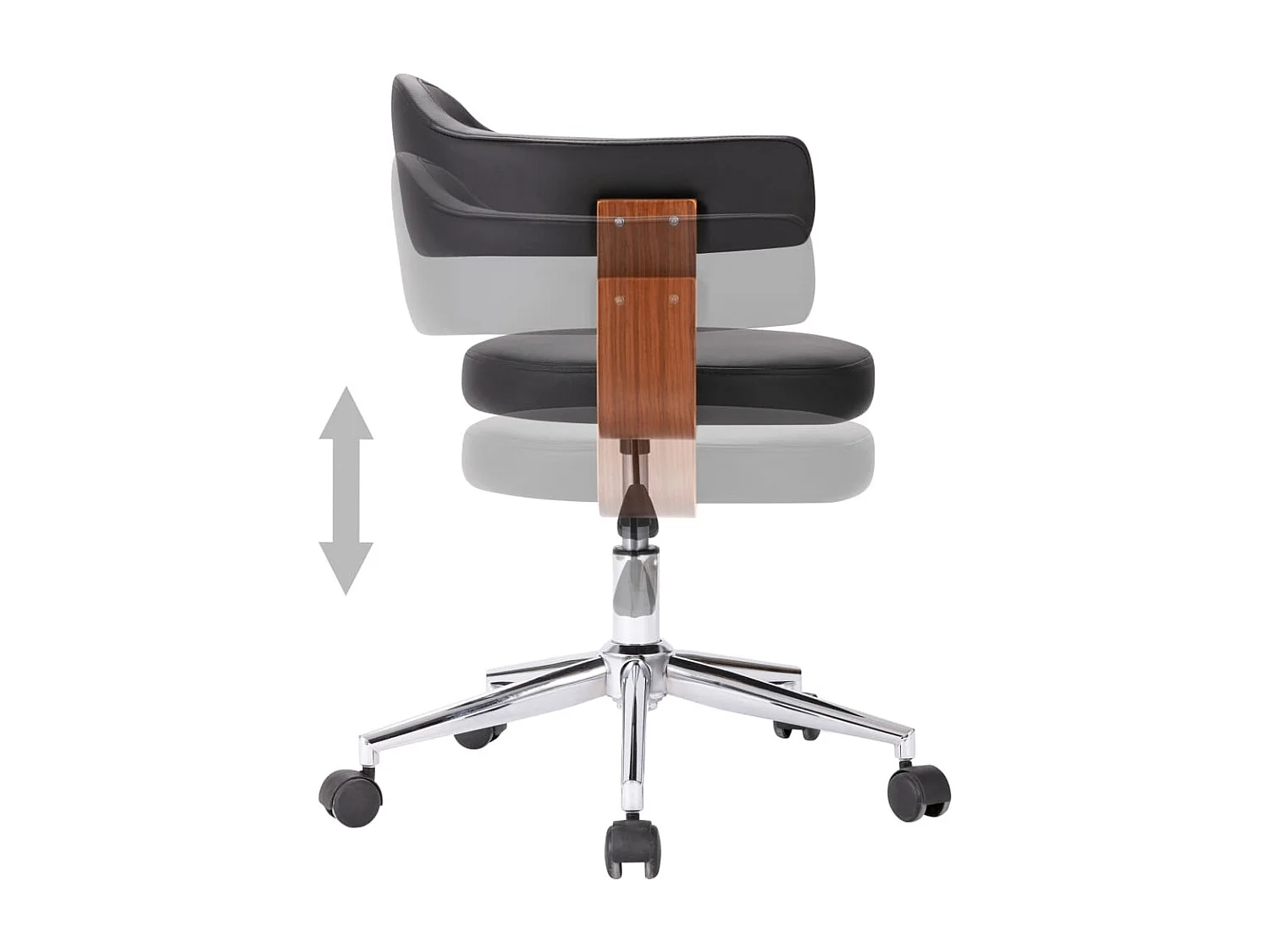 Chaise pivotante à manger Noir Bois courbé et similicuir