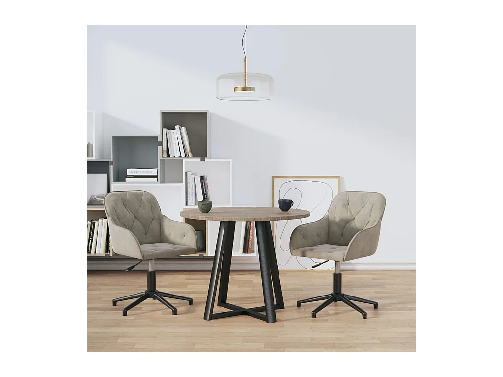 Set di 2 sedie girevoli da pranzo in velluto grigio chiaro