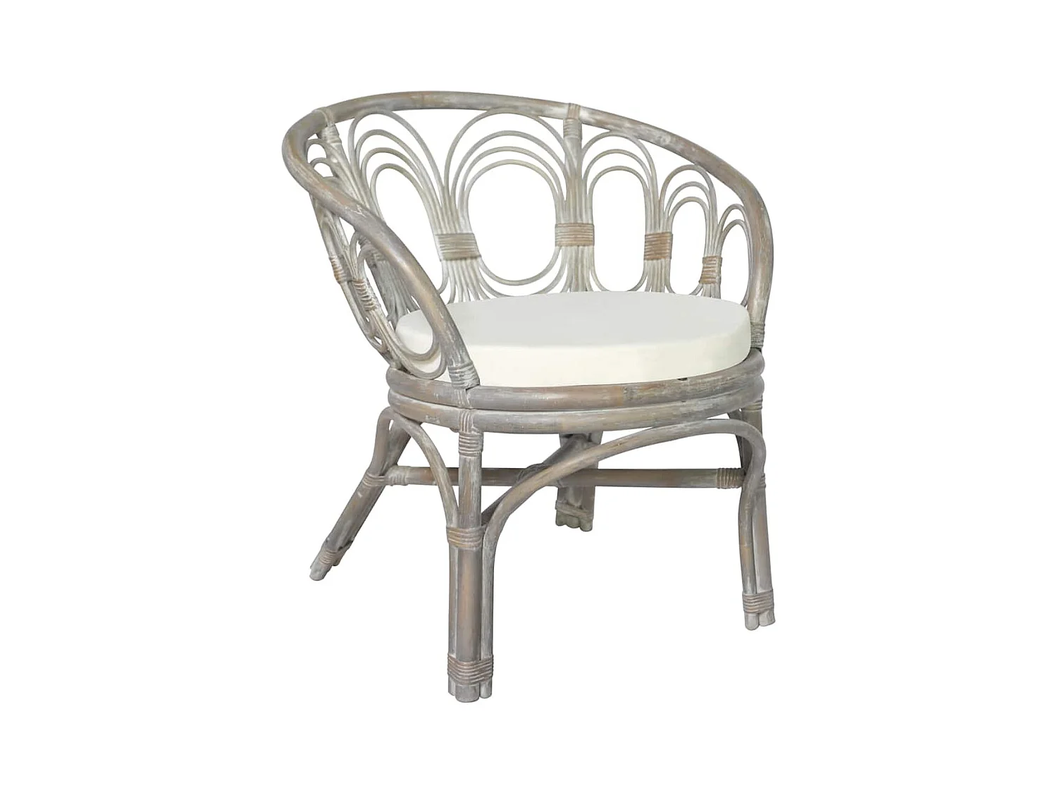 Eetkamerstoel met grijs kussen Natuurlijk rotan en linnen