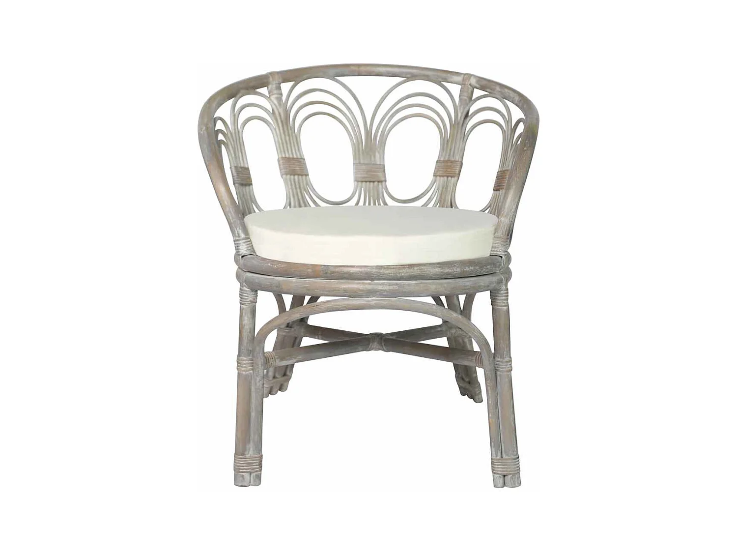 Eetkamerstoel met grijs kussen Natuurlijk rotan en linnen