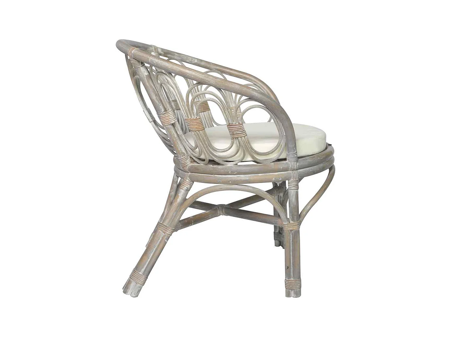 Eetkamerstoel met grijs kussen Natuurlijk rotan en linnen