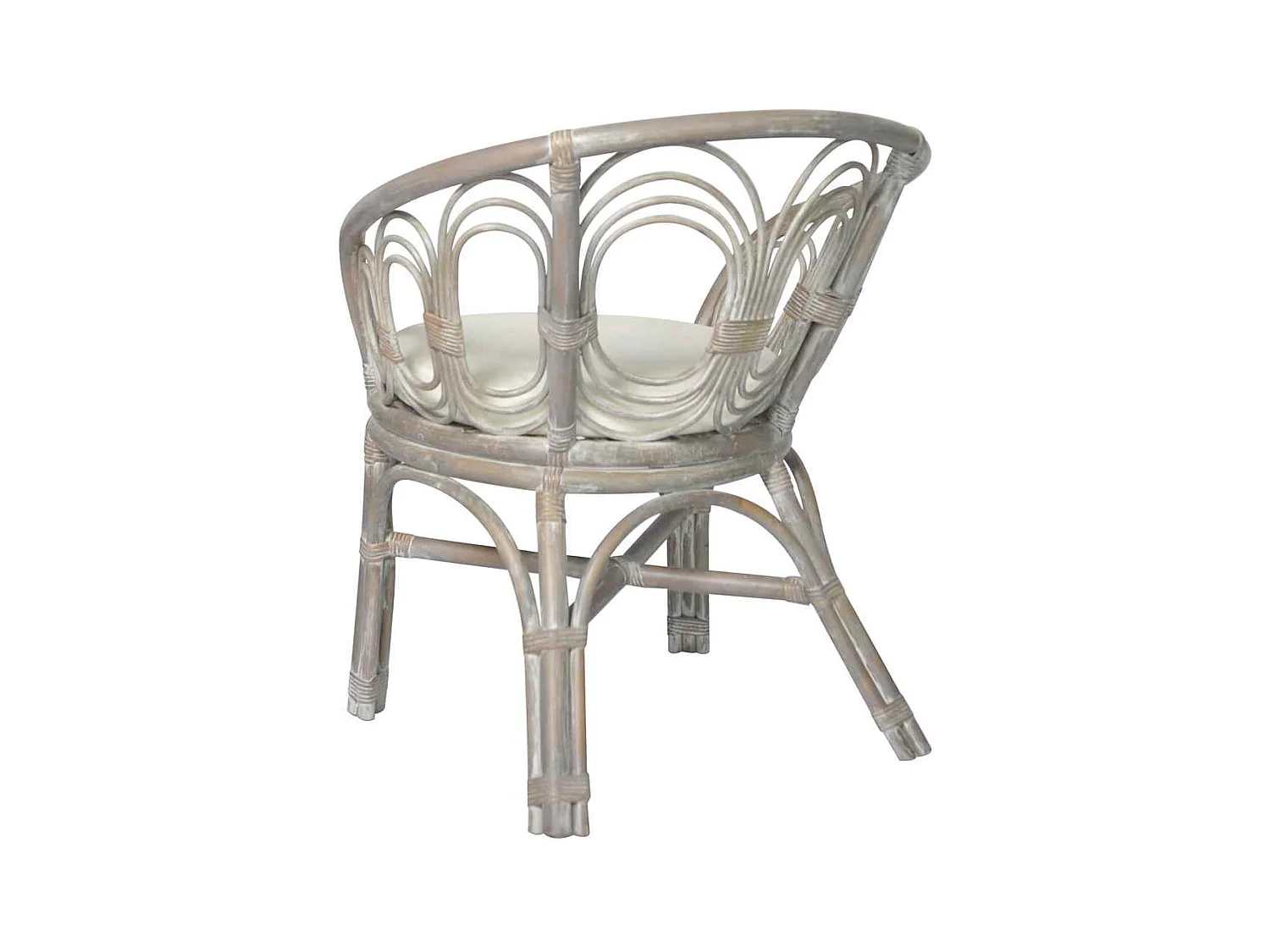 Eetkamerstoel met grijs kussen Natuurlijk rotan en linnen