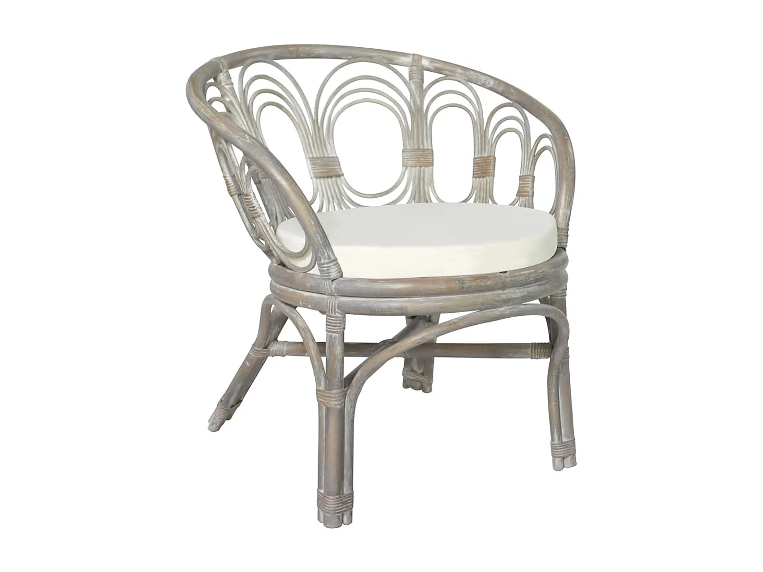 Silla de comedor con cojín gris Ratán natural y lino