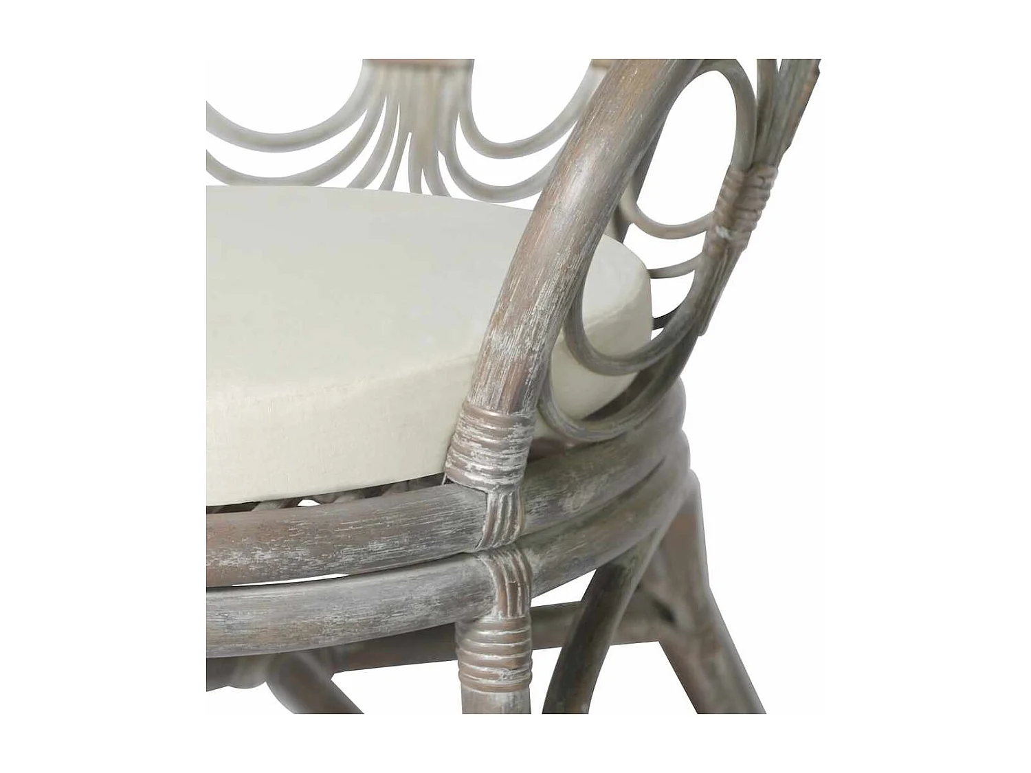 Silla de comedor con cojín gris Ratán natural y lino