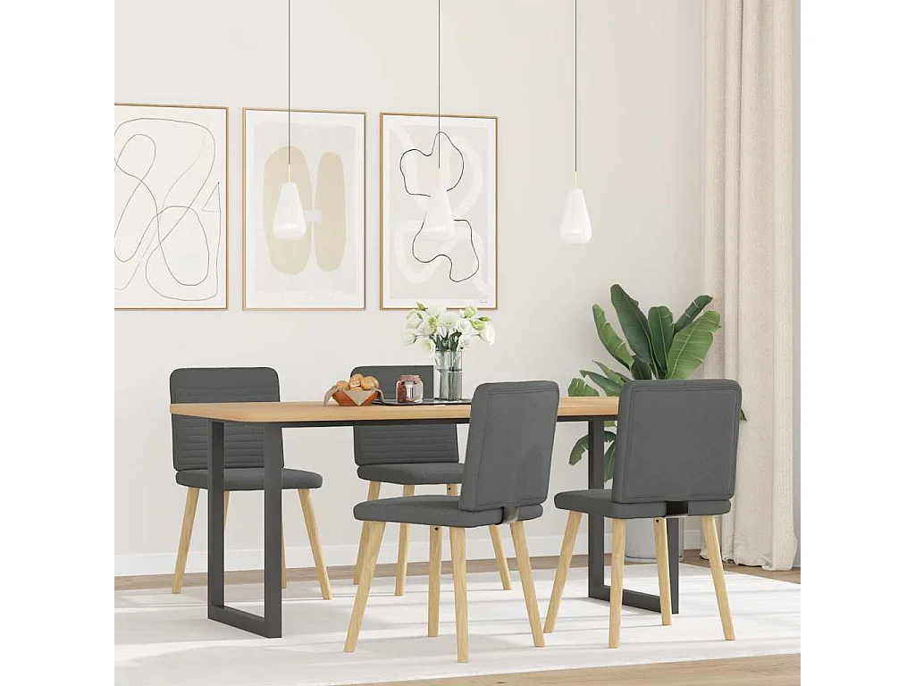 Eetkamerstoelen set van 4 donkergrijze stof