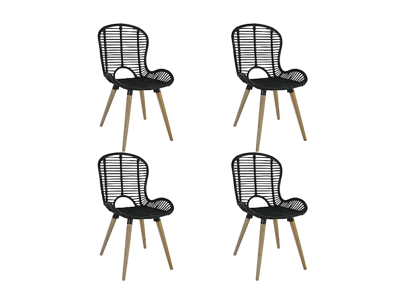Eetkamerstoelen set van 4 zwart natuurlijk rotan