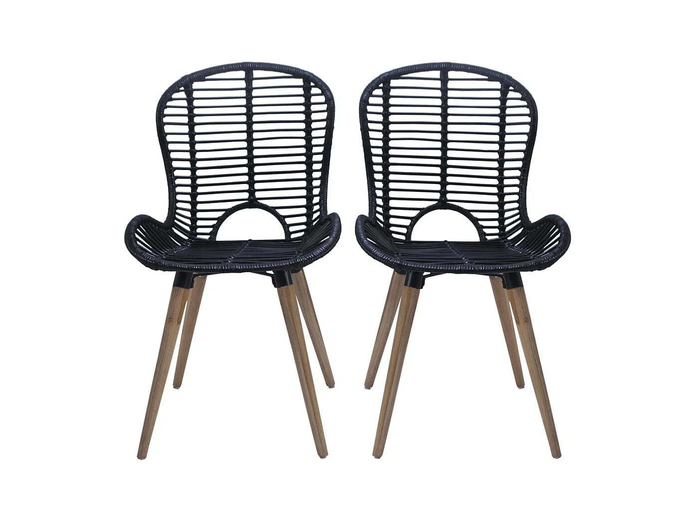 Chaises à manger lot de 4 noir rotin naturel