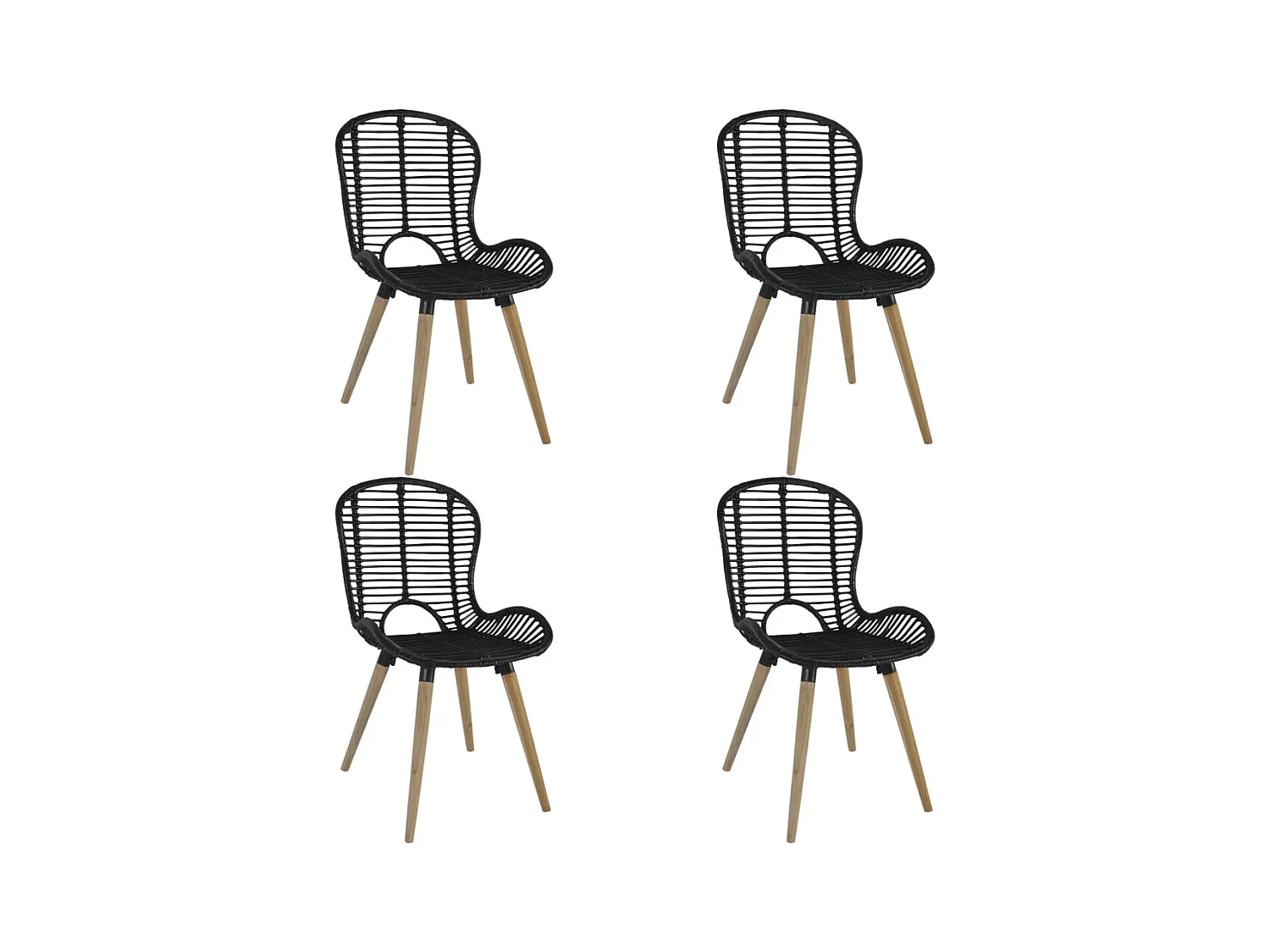 Chaises à manger lot de 4 noir rotin naturel