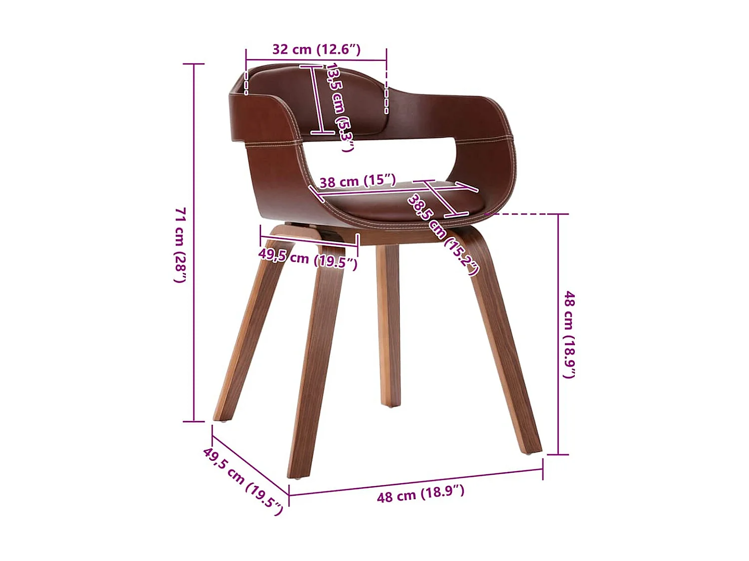 Chaise à manger Marron Bois courbé et similicuir