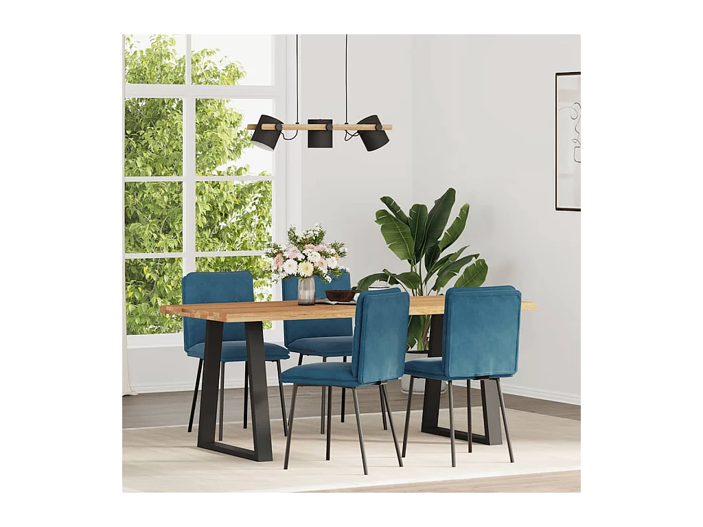 Juego de 4 sillas de comedor de terciopelo azul