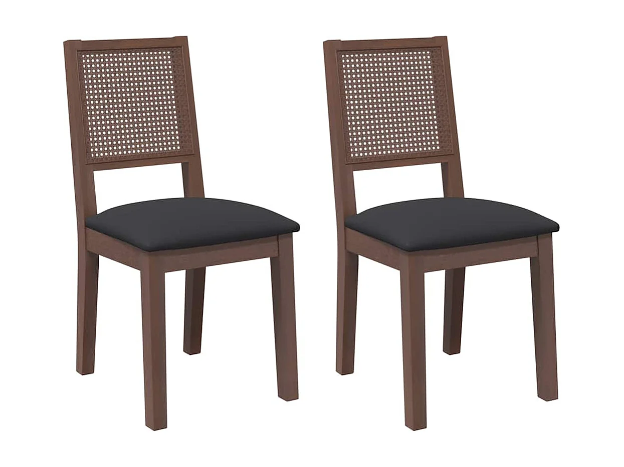 Chaises à manger coussins 2 pcs marron bois massif caoutchouc