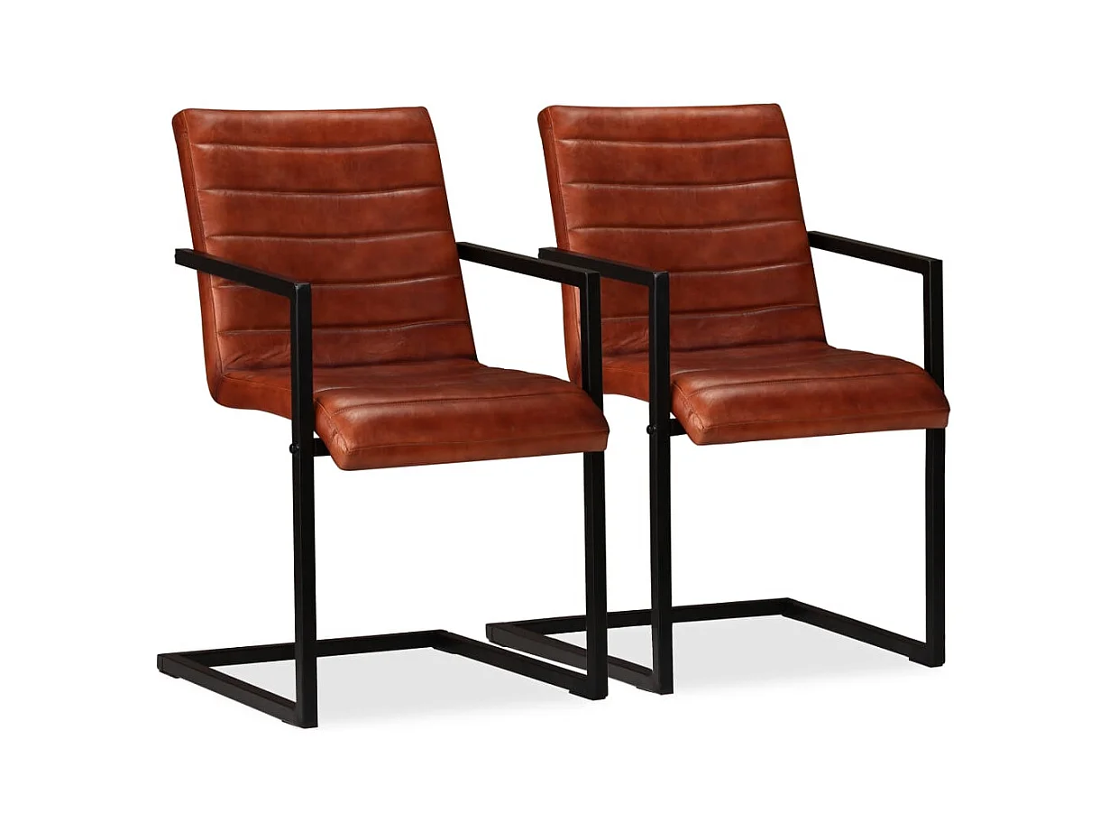 Chaises à manger lot de 2 marron cuir véritable