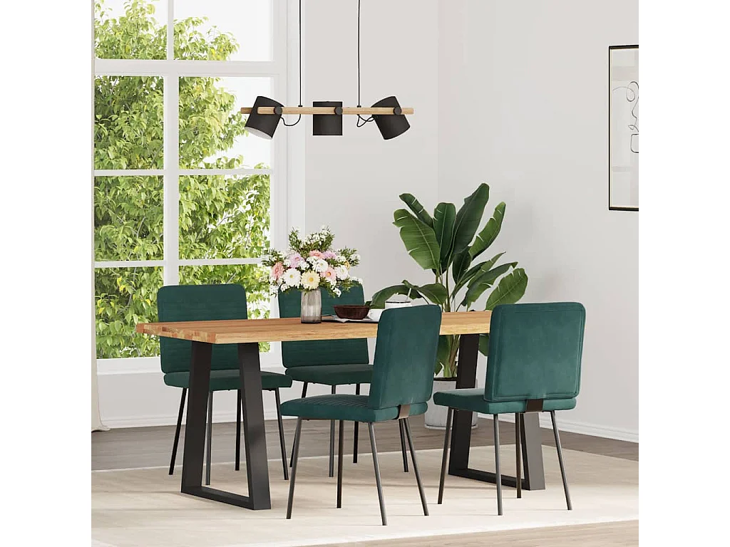 Juego de 4 sillas de comedor de terciopelo verde oscuro