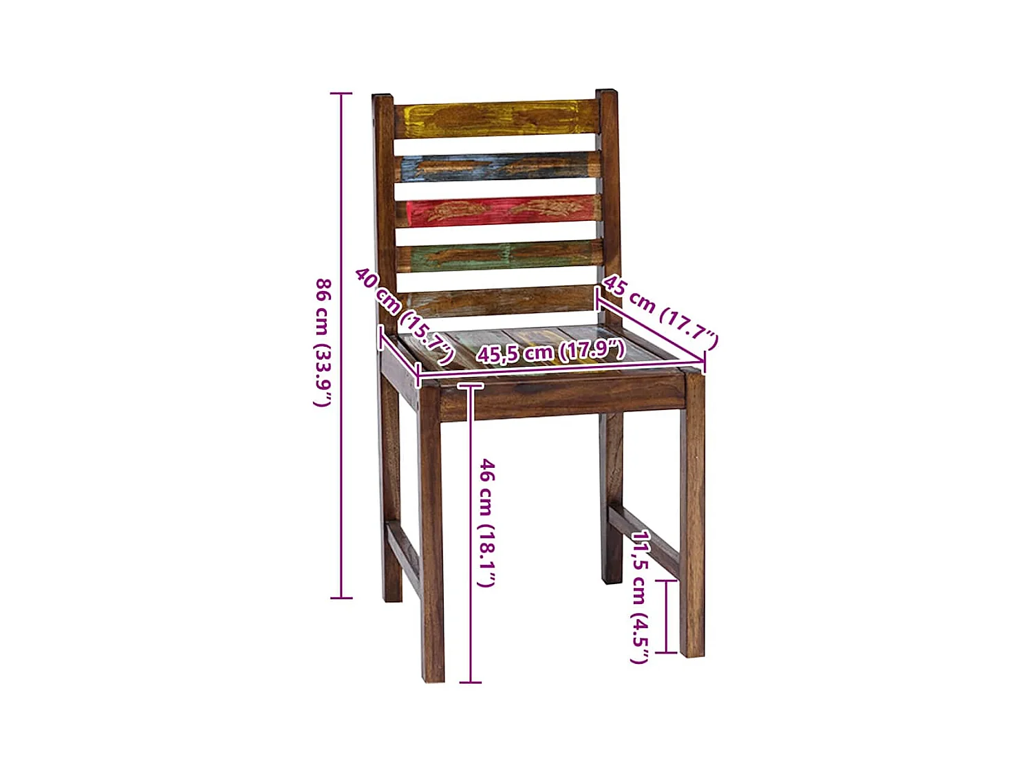 Chaises à manger lot de 2 bois de récupération solide