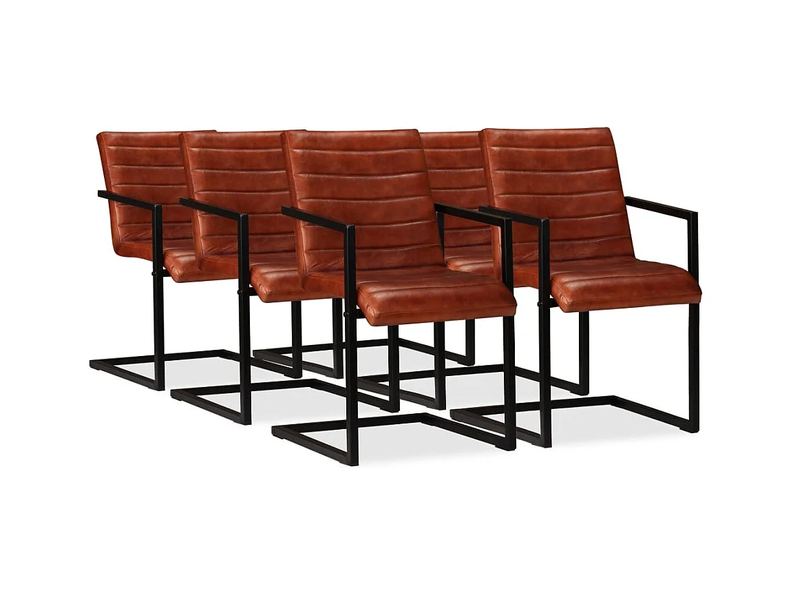 Juego de 6 sillas de comedor de cuero genuino marrón
