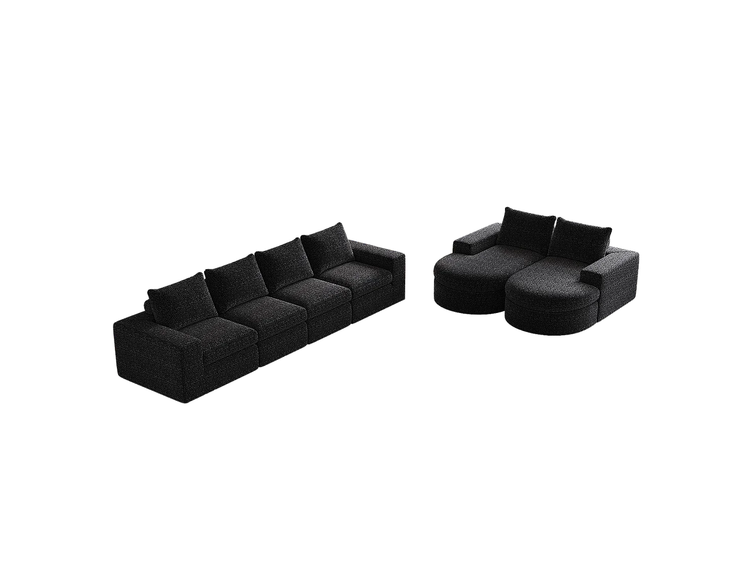 Canapé modulaire en chenille avec éléments incurvés et repose-pied, design compressé, mousse haute densité, noir (114x43x43 cm)