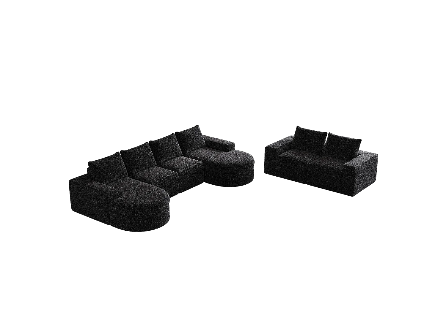 Canapé modulaire en chenille avec éléments incurvés et repose-pied, design compressé, mousse haute densité, noir (114x43x43 cm)