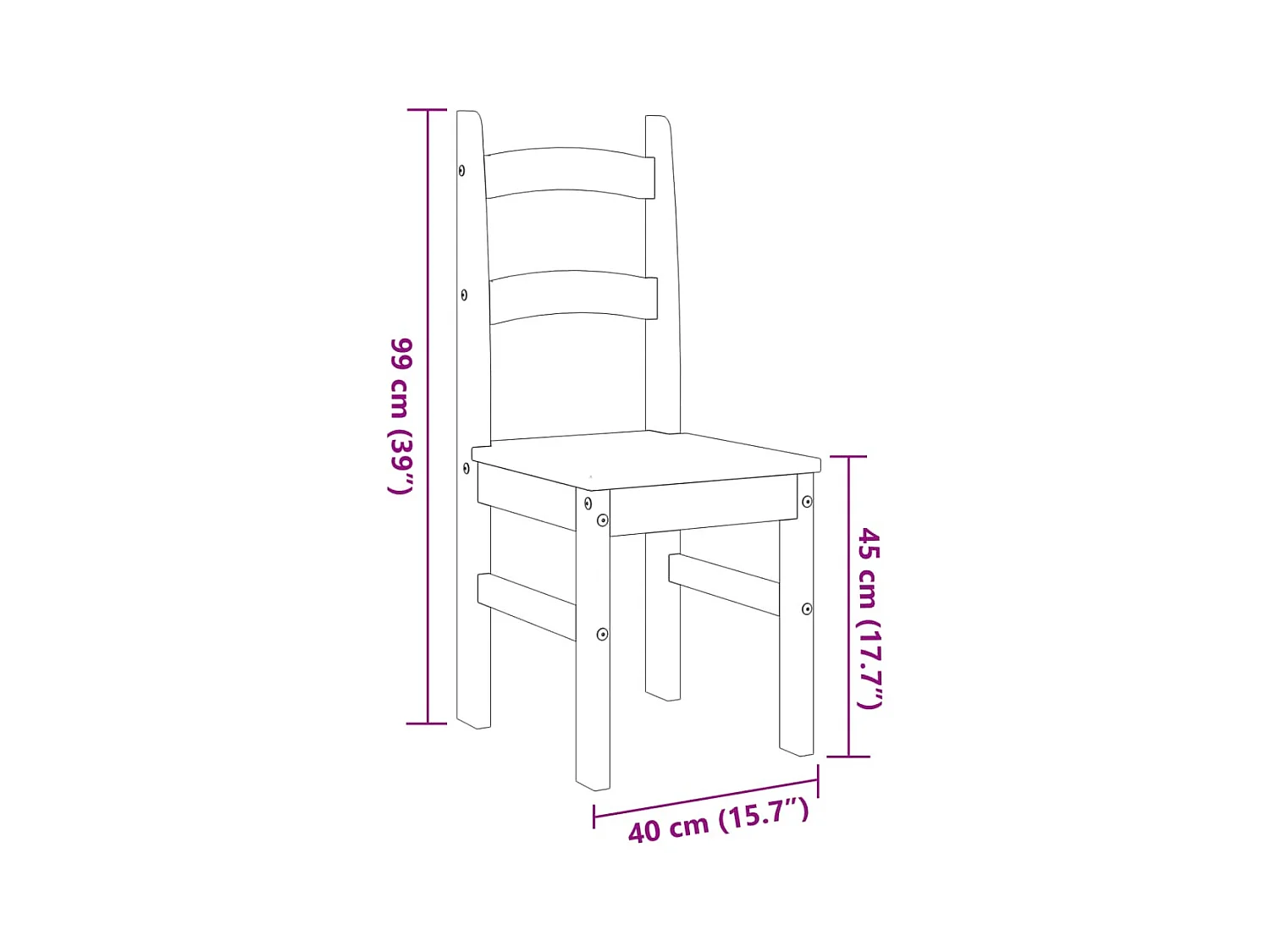 Set di 2 sedie da pranzo grigie 40x46x99 cm in legno massello di pino