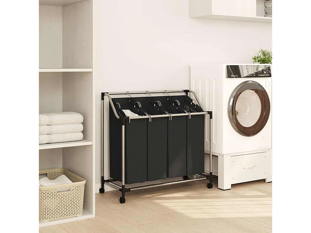 Raccoglitore per biancheria con 4 sacchi grigi