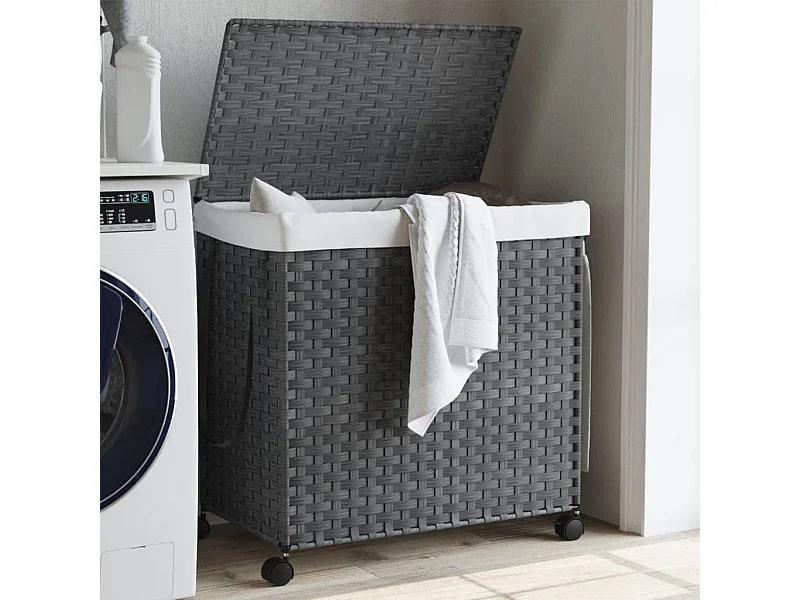 Cesto portabiancheria con ruote grigio 60x35x60,5 cm resina intrecciata