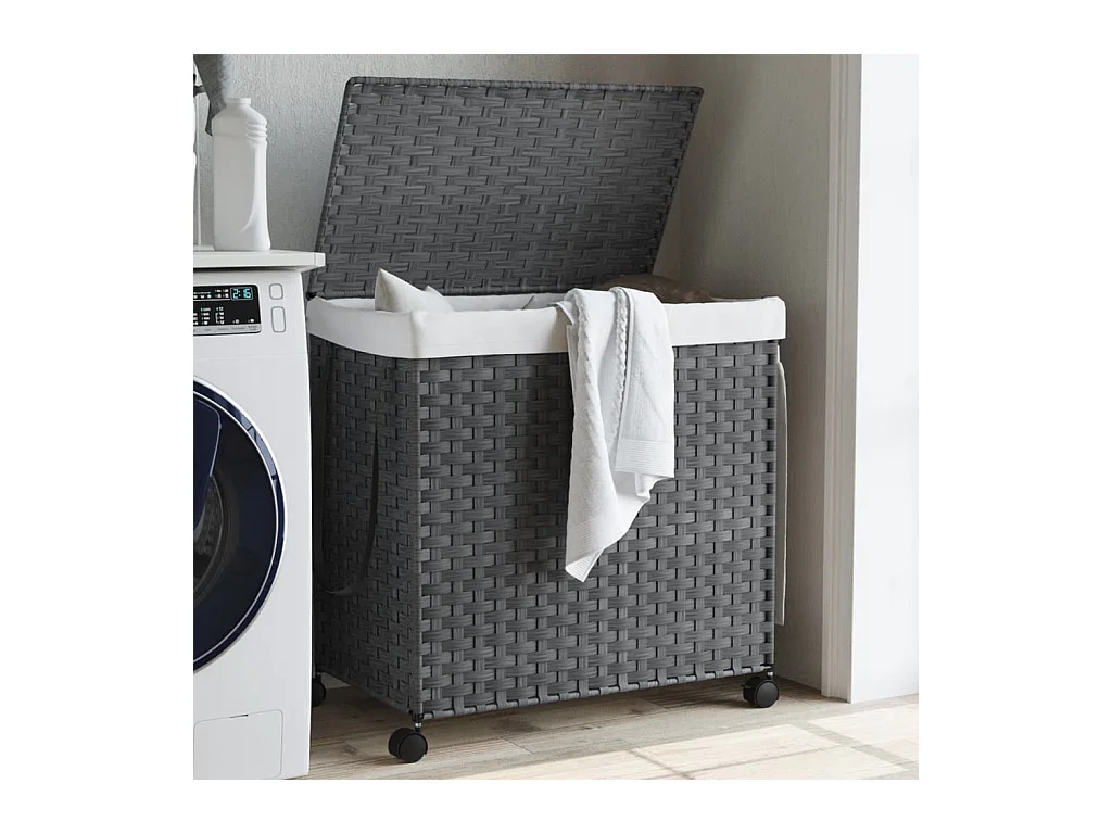 Panier à linge avec roulettes gris 60x35x60,5 cm résine tressée