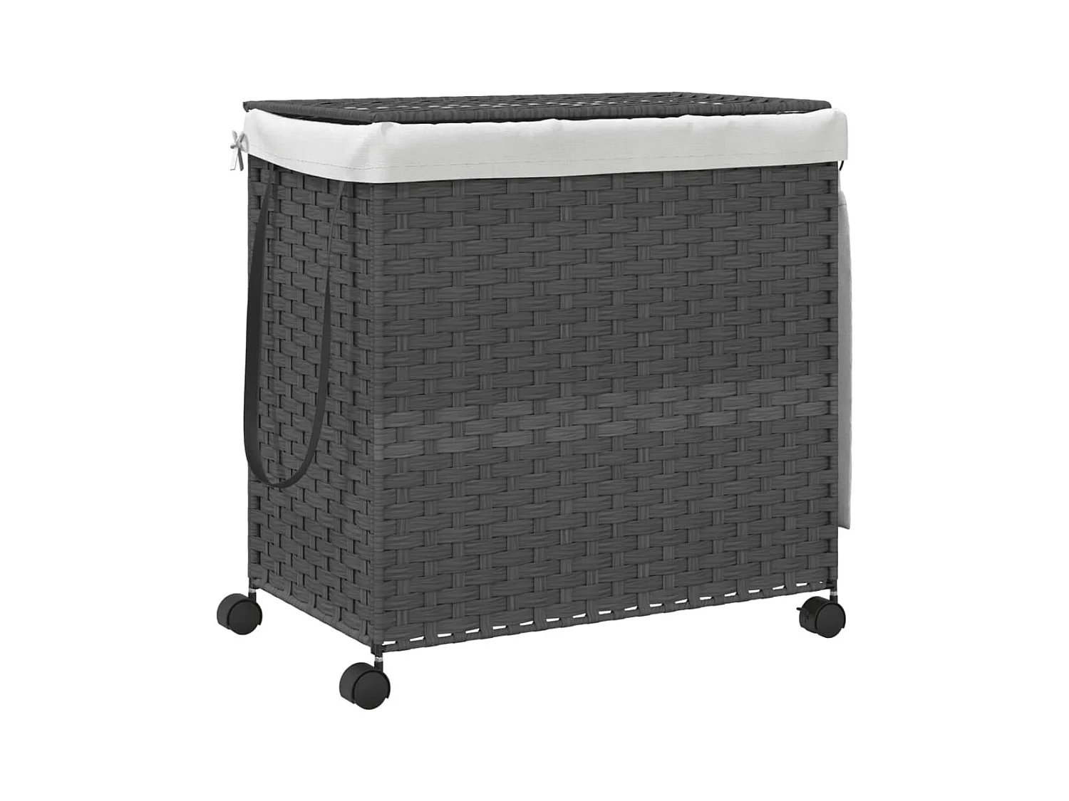 Panier à linge avec roulettes gris 60x35x60,5 cm résine tressée