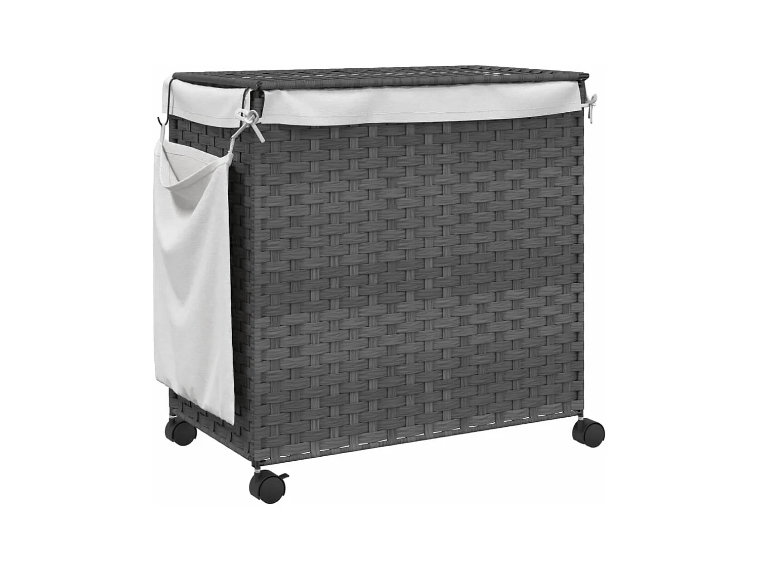 Panier à linge avec roulettes gris 60x35x60,5 cm résine tressée