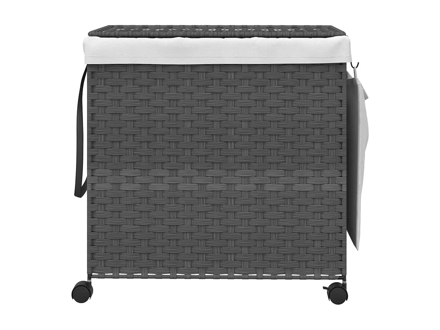 Panier à linge avec roulettes gris 60x35x60,5 cm résine tressée