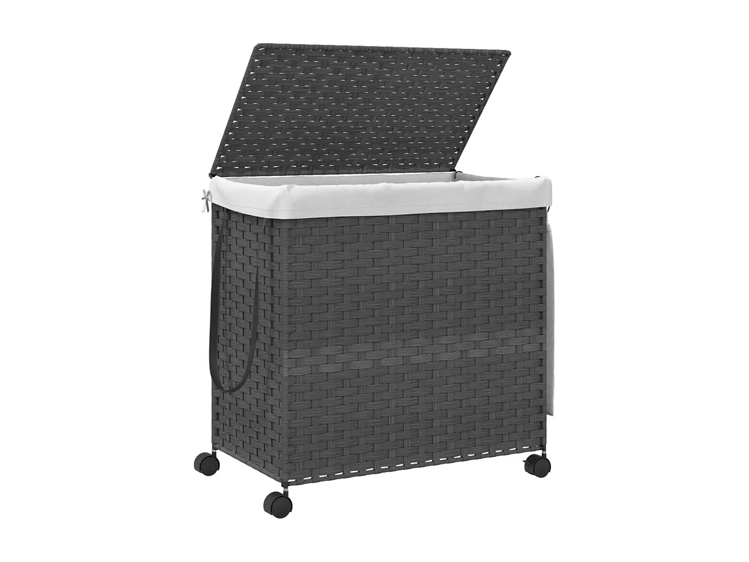 Panier à linge avec roulettes gris 60x35x60,5 cm résine tressée