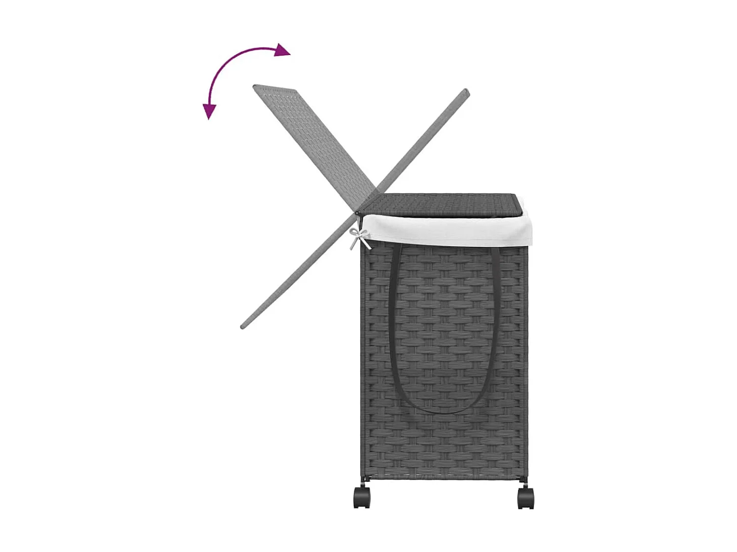 Panier à linge avec roulettes gris 60x35x60,5 cm résine tressée