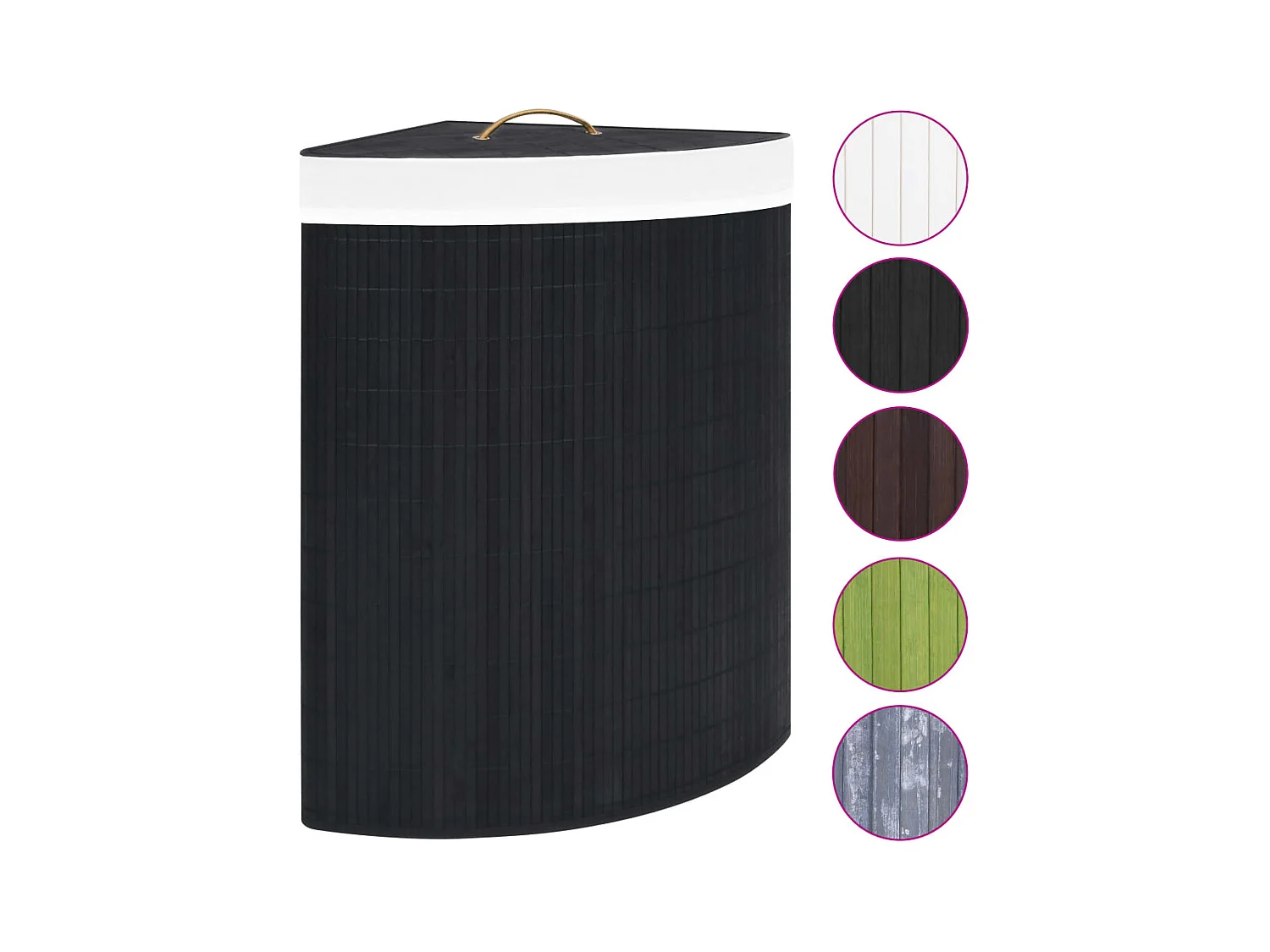 Cesto portabiancheria angolare in bambù nero 60 L