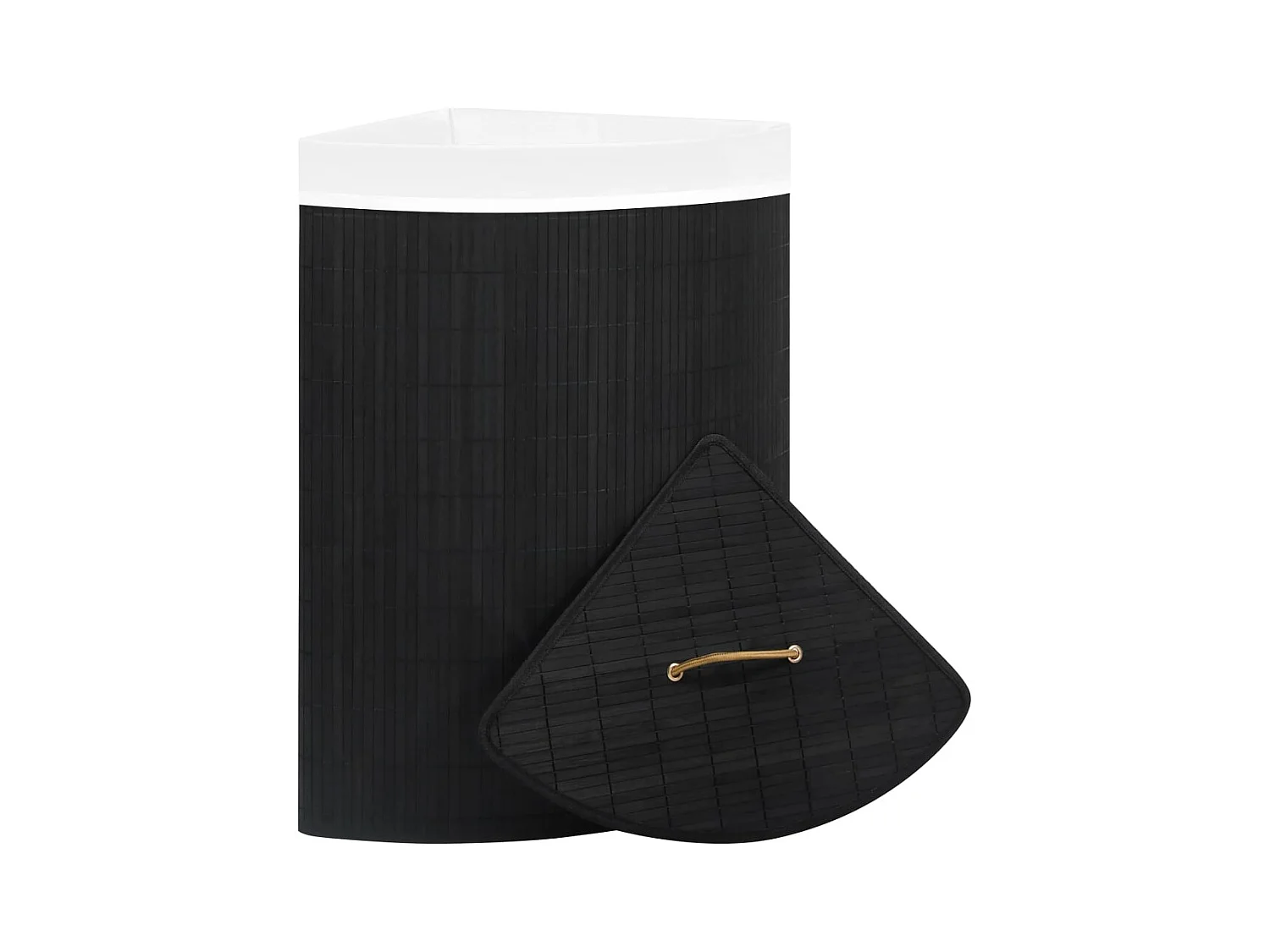 Panier à linge d'angle Bambou Noir 60 L