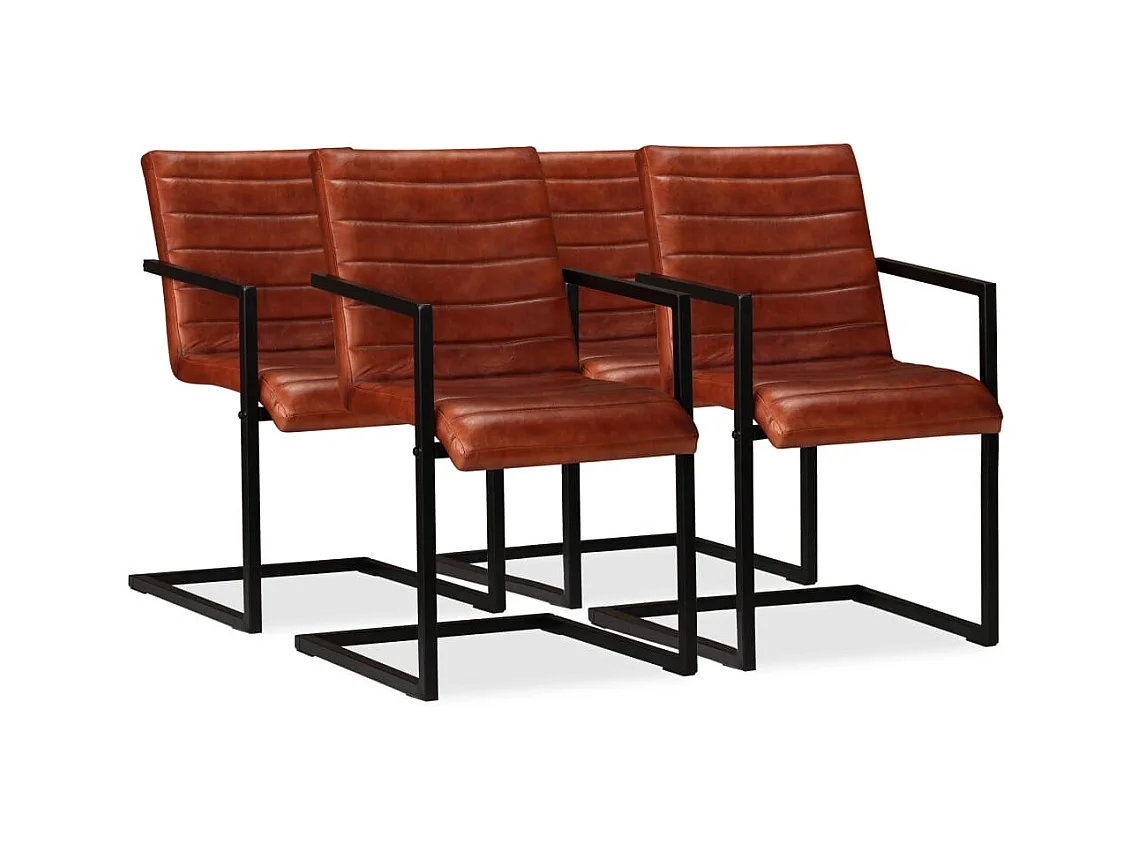 Chaises à manger lot de 4 marron cuir véritable