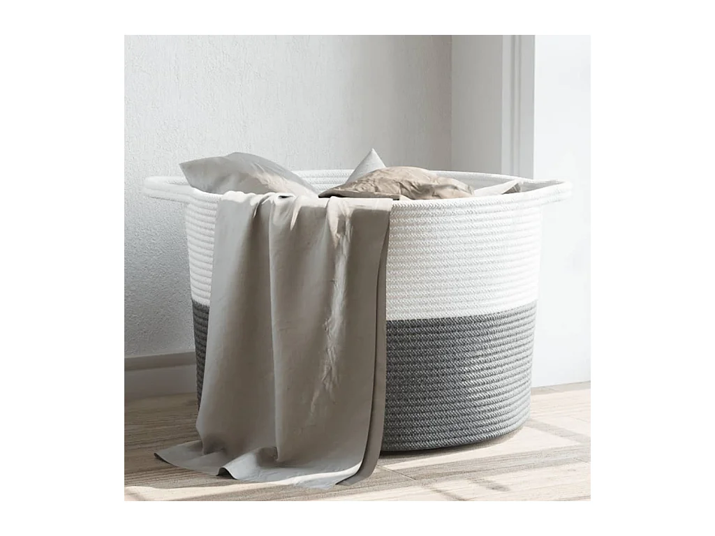 Panier à linge gris et blanc Ø55x36 cm coton