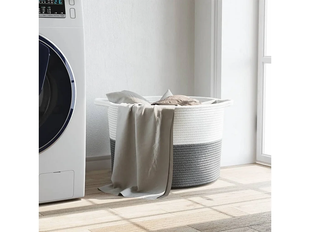 Cesto portabiancheria grigio e bianco Ø55x36 cm cotone