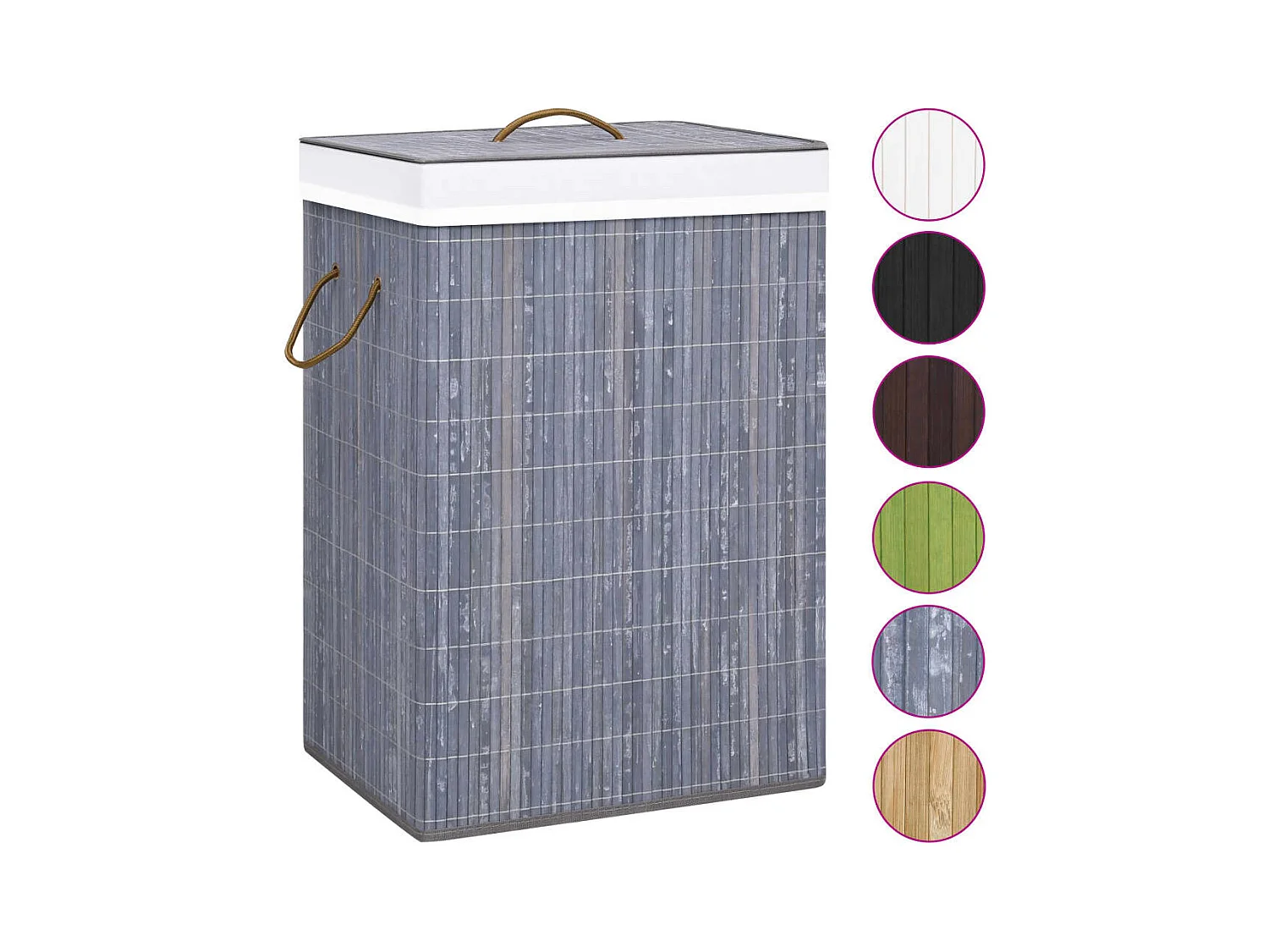 Cesto portabiancheria a 2 scomparti, bambù grigio, 72 L