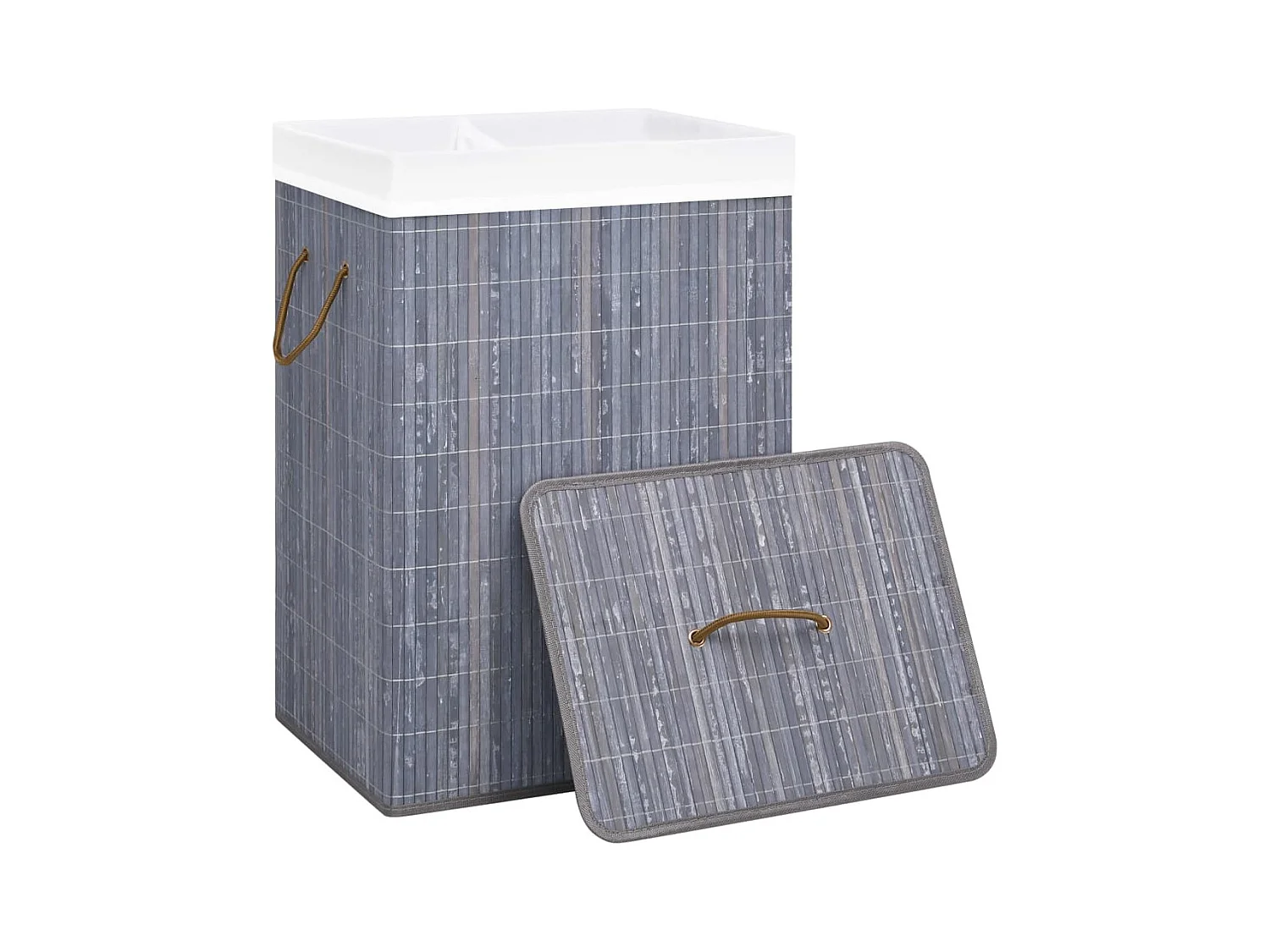 Cesto portabiancheria a 2 scomparti, bambù grigio, 72 L