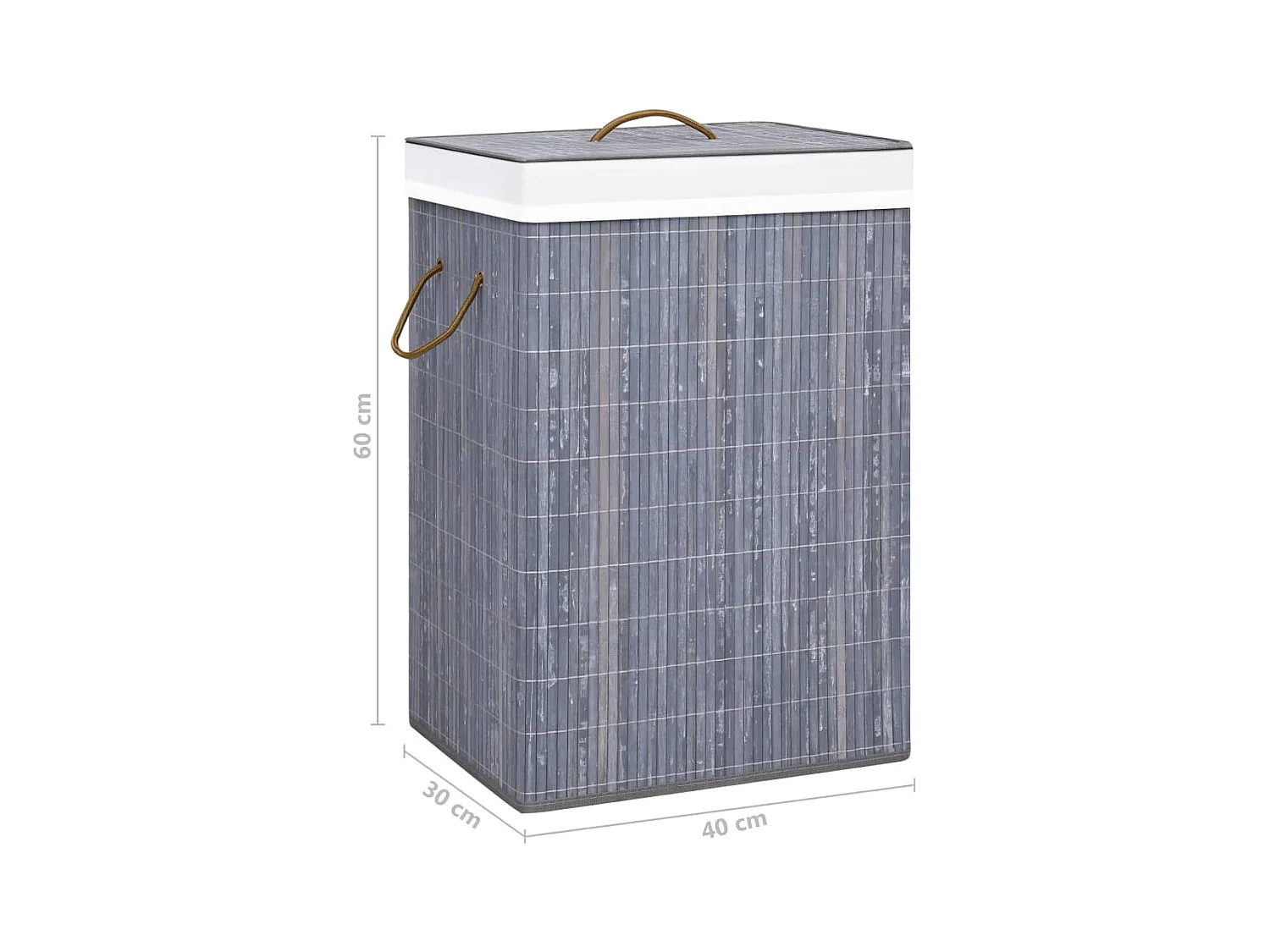 Cesto portabiancheria a 2 scomparti, bambù grigio, 72 L