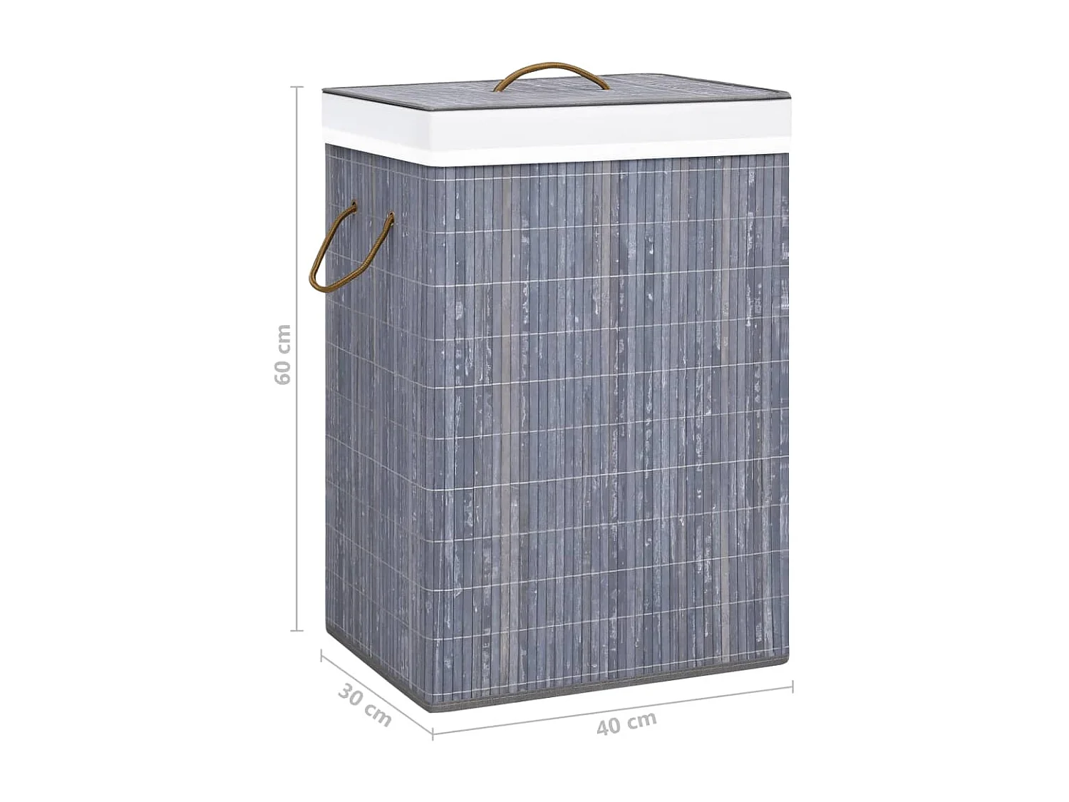 Cesta para la ropa sucia con 2 compartimentos, bambú gris, 72 L