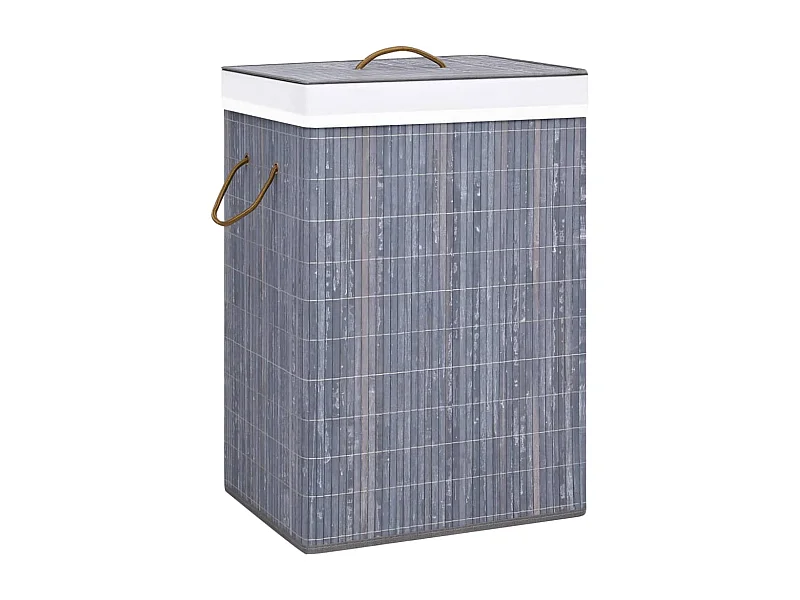 Panier à linge avec 2 sections bambou gris 72 L