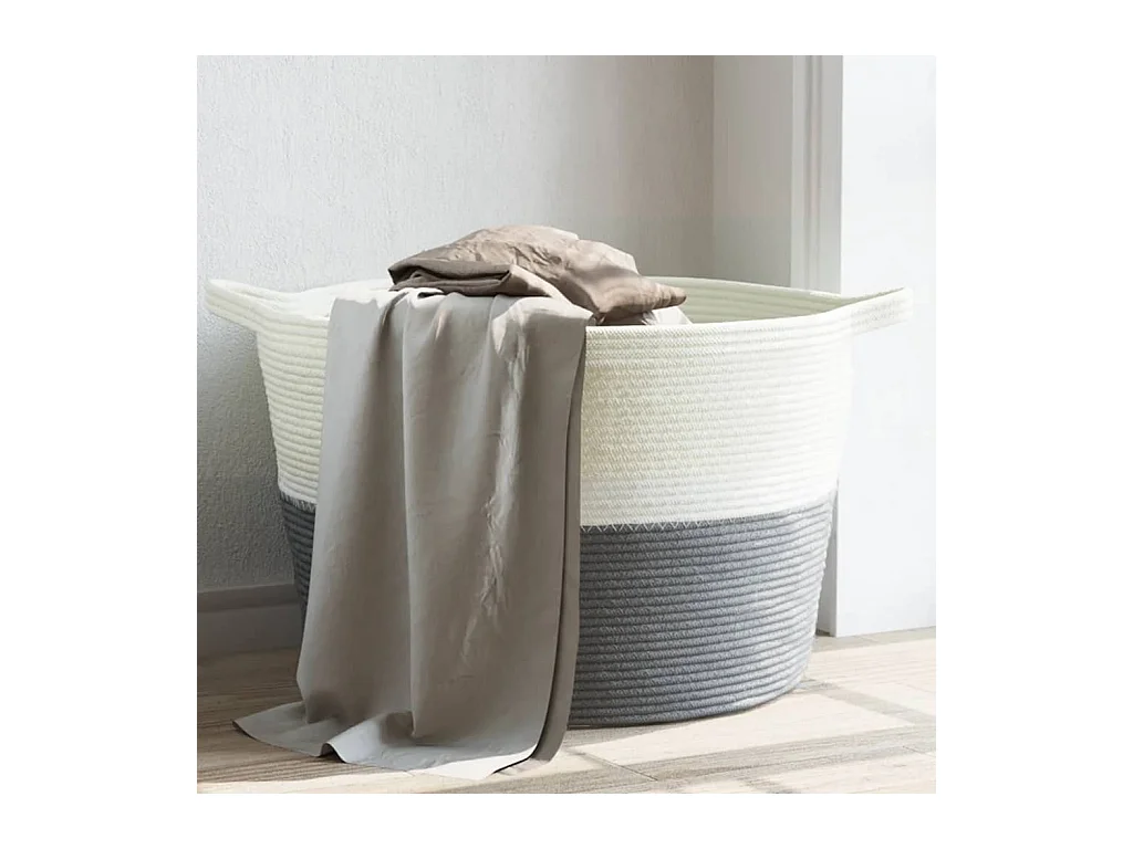 Panier à linge gris et blanc Ø60x36 cm coton