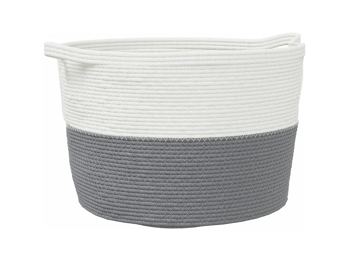 Panier à linge gris et blanc Ø60x36 cm coton