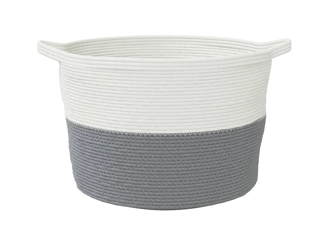 Panier à linge gris et blanc Ø60x36 cm coton