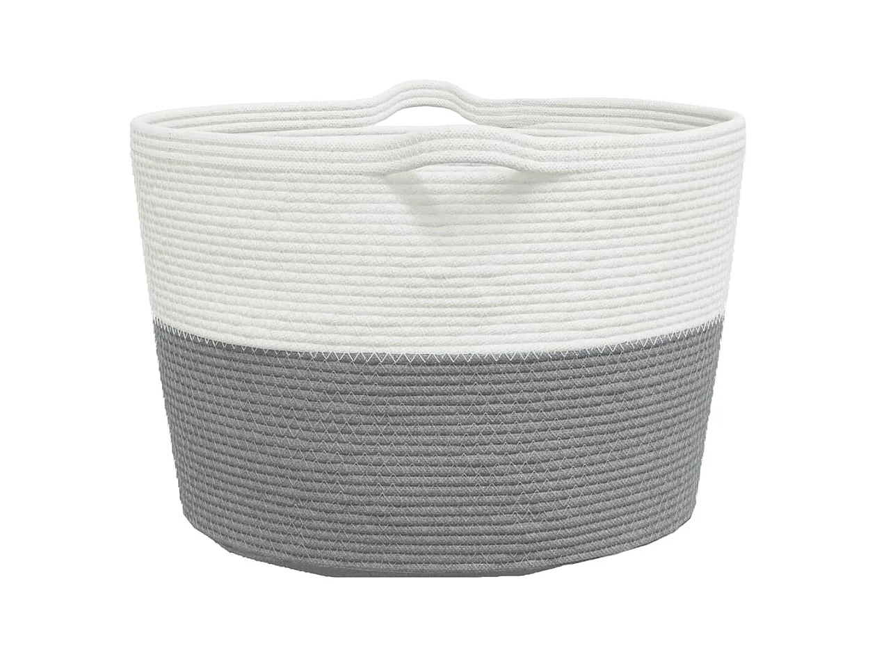 Panier à linge gris et blanc Ø60x36 cm coton