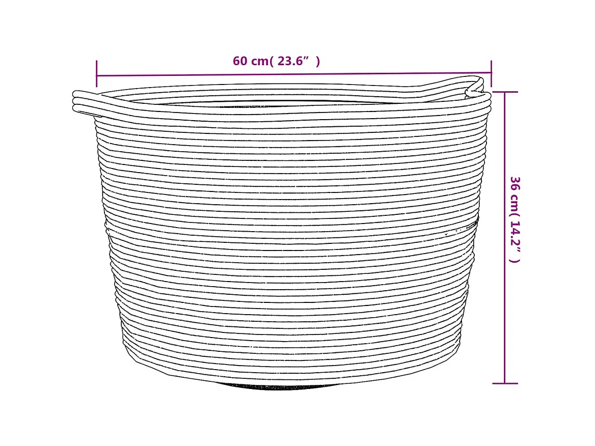 Panier à linge gris et blanc Ø60x36 cm coton