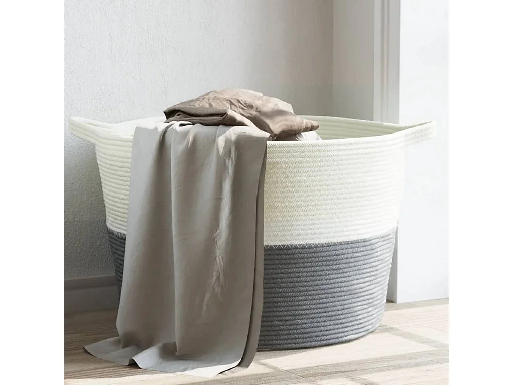 Cesto portabiancheria grigio e bianco Ø60x36 cm cotone