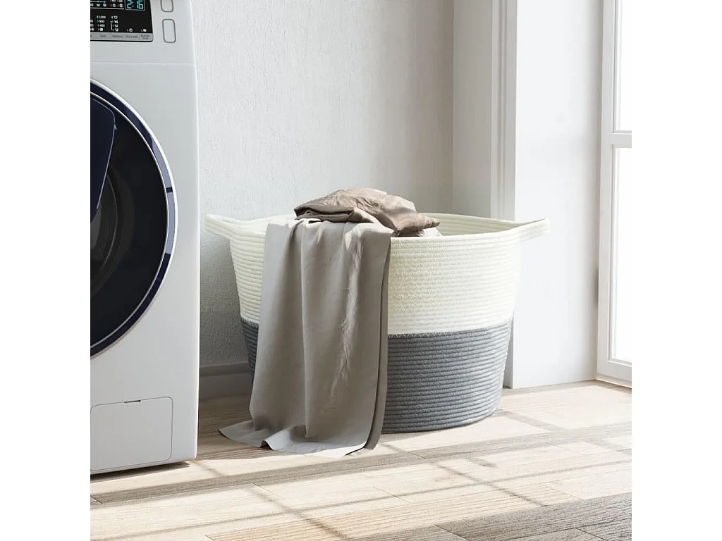 Cesto portabiancheria grigio e bianco Ø60x36 cm cotone