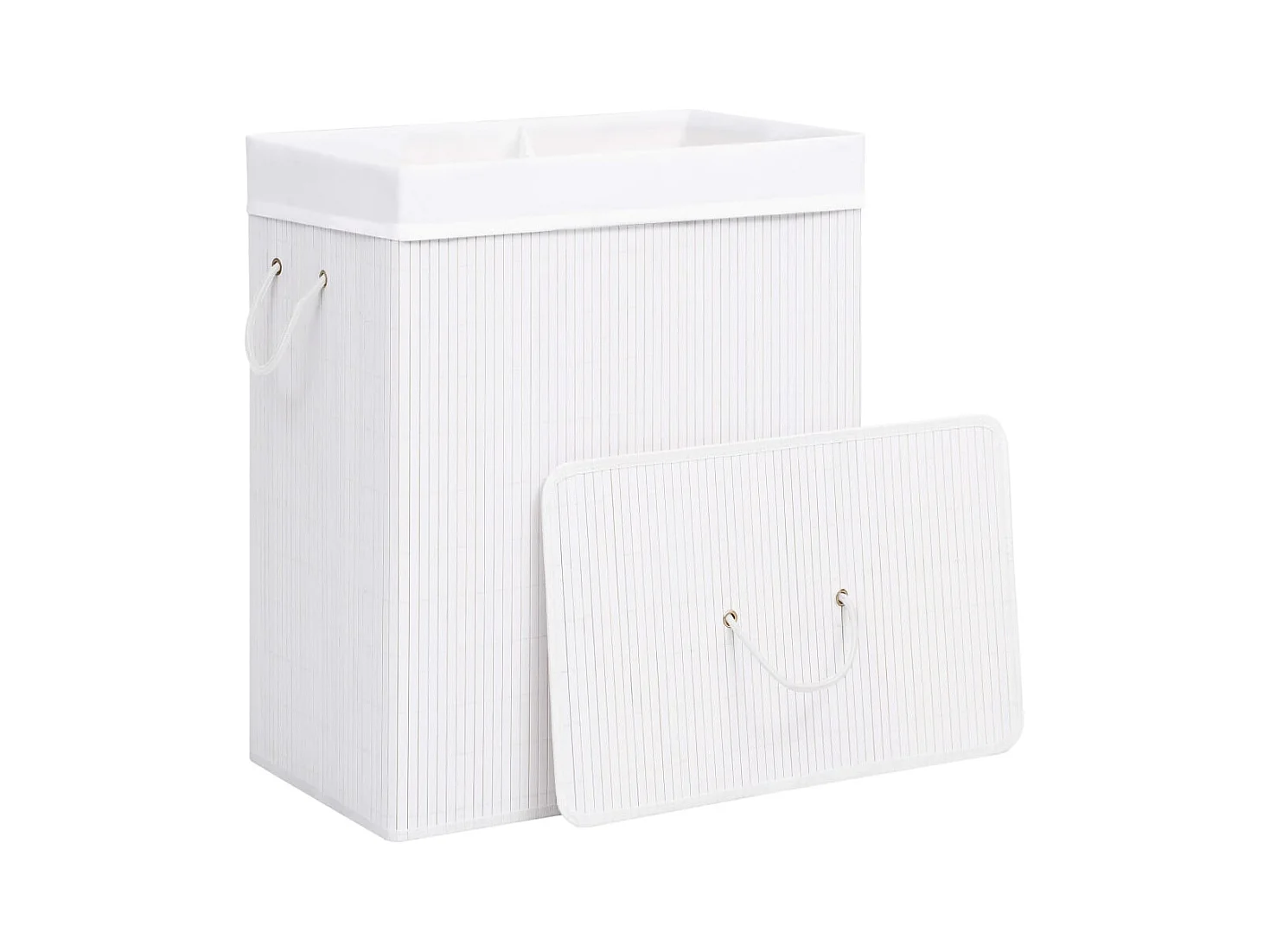 Panier à linge avec 2 sections bambou blanc 100 L