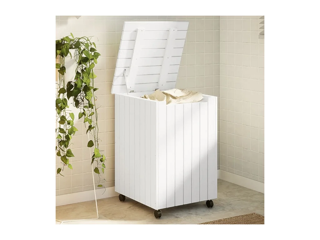 Panier à linge et roulettes RANA 45x45x64 cm bois massif de pin